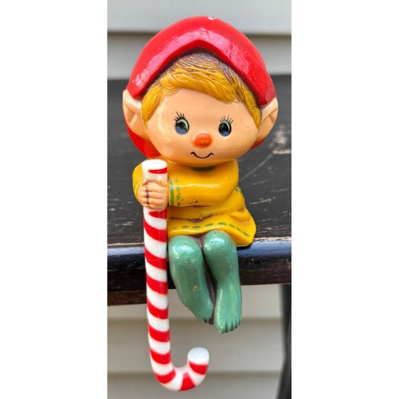 Vintage 1984 Hallmark Cards Elf Stocking Holder Shelf Sitter Figurine Candy Cane - Picture 1 of 5